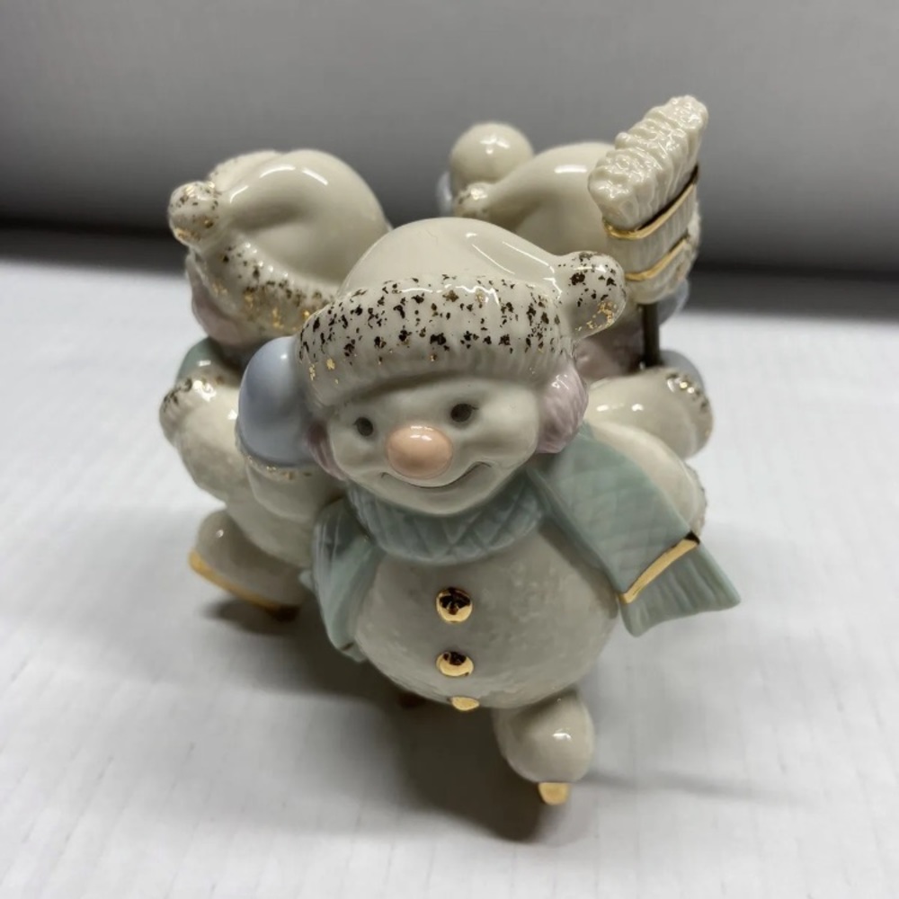LENOX  3‎ Snowman Collection Candle Holders Ice skating Holiday Winter Pair